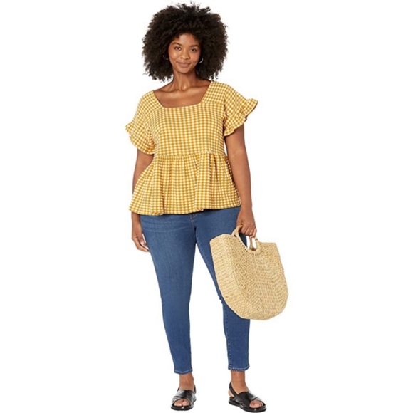 Madewell NWT Gingham Knit Ruffle-Hem Top Size 2X - Picture 3 of 7